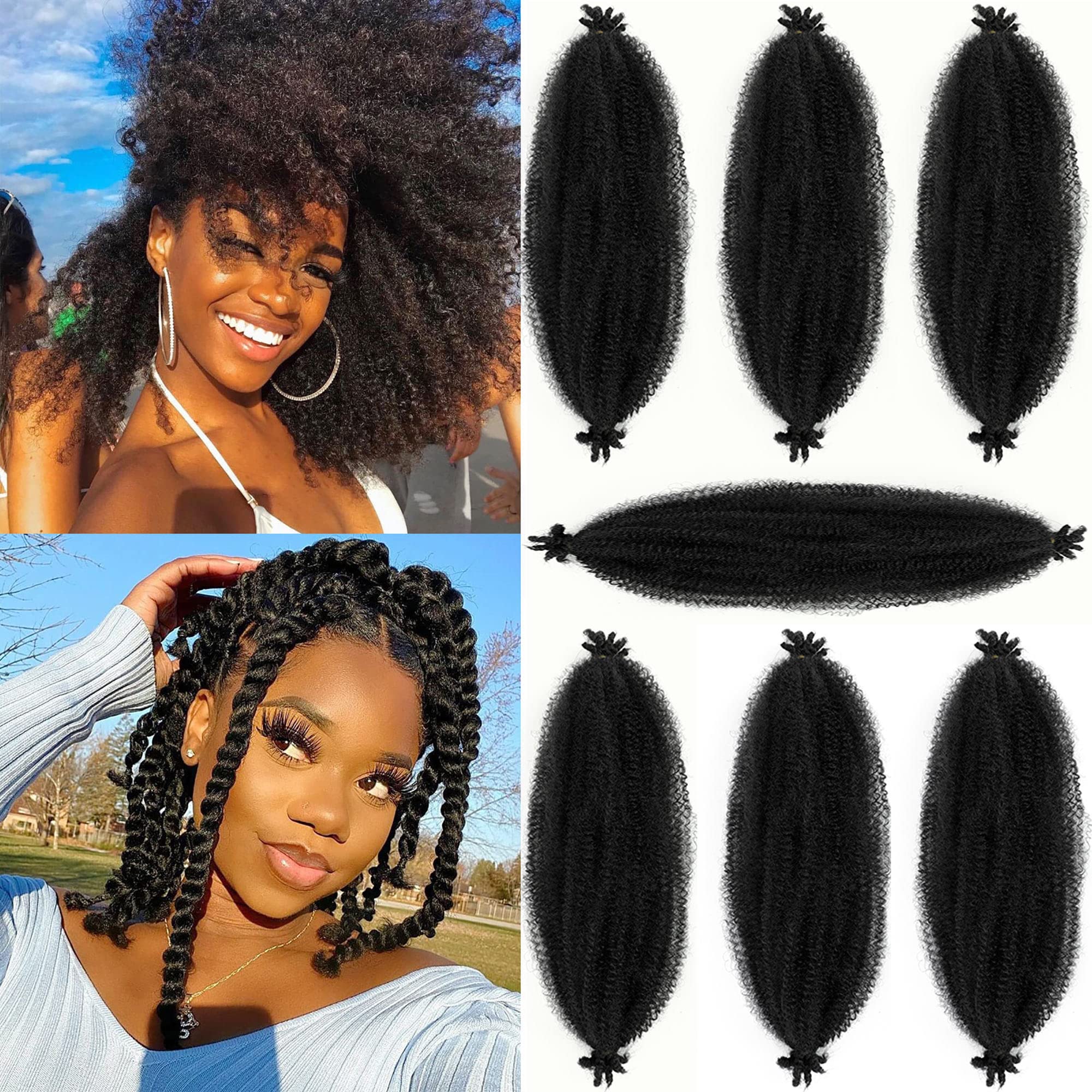 Pre-Fluffed Spring Twist Hair, Pre-Stretched Marley Twist Braiding Hair, 16  Inch 7 Packs Soft Springy Afro Kinky Braiding Hair For Black Women Crochet  Hair, Twisted Up Crochet Braids(16inch,7packs,1B#) 16 Inch(Pack of 7)