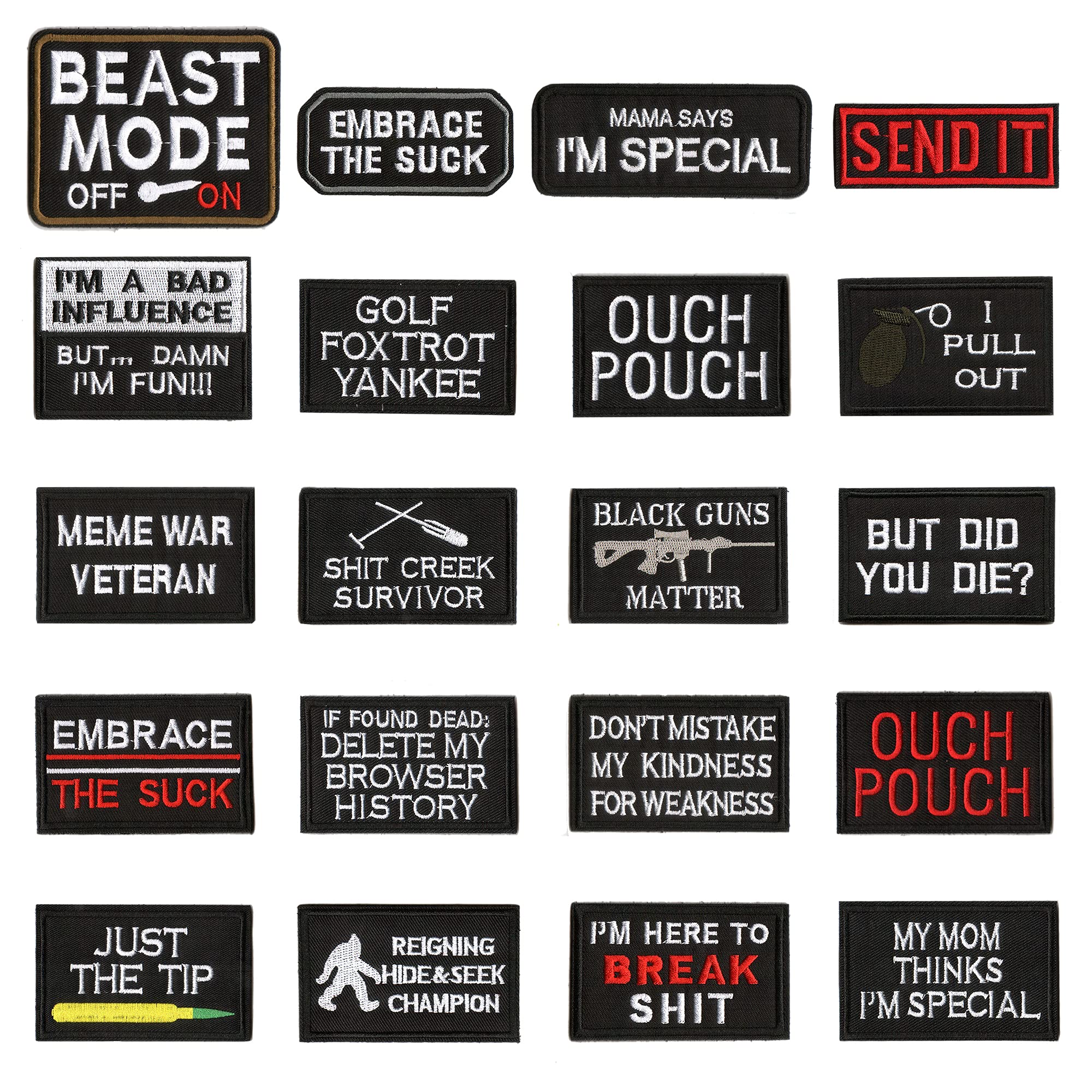 WZT 20 Pieces Funny Tactical Military Morale Patch Full Embroidery Patch Set for Caps Bags