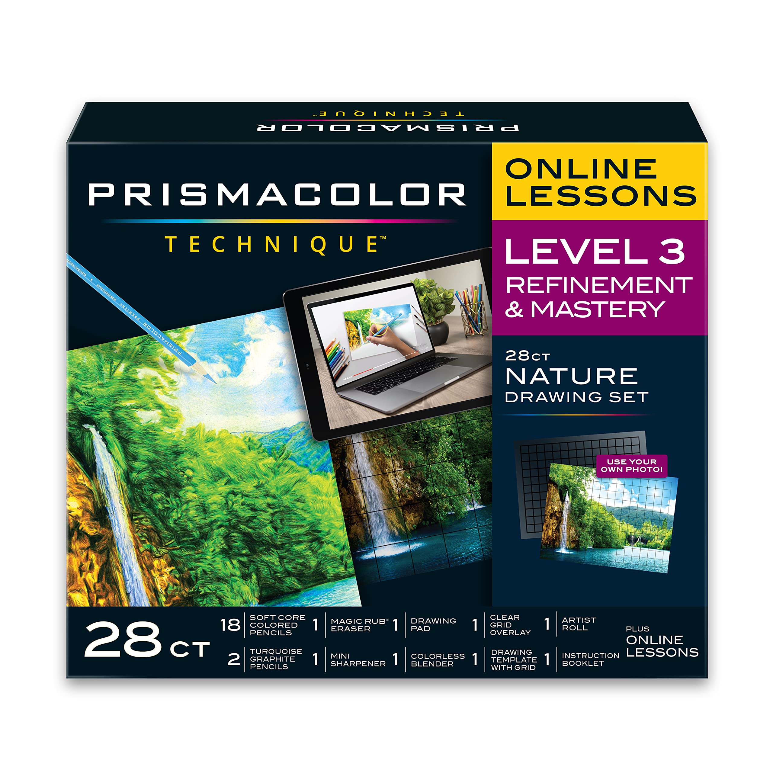 Prismacolor Technique Art Supplies and Digital Art Lessons Nature Drawing  Set Level 3 Learn to Draw with Colored Pencils and More Includes Artist  Roll Case Waterfall Landscape Drawing 28 Count Nature Level 3