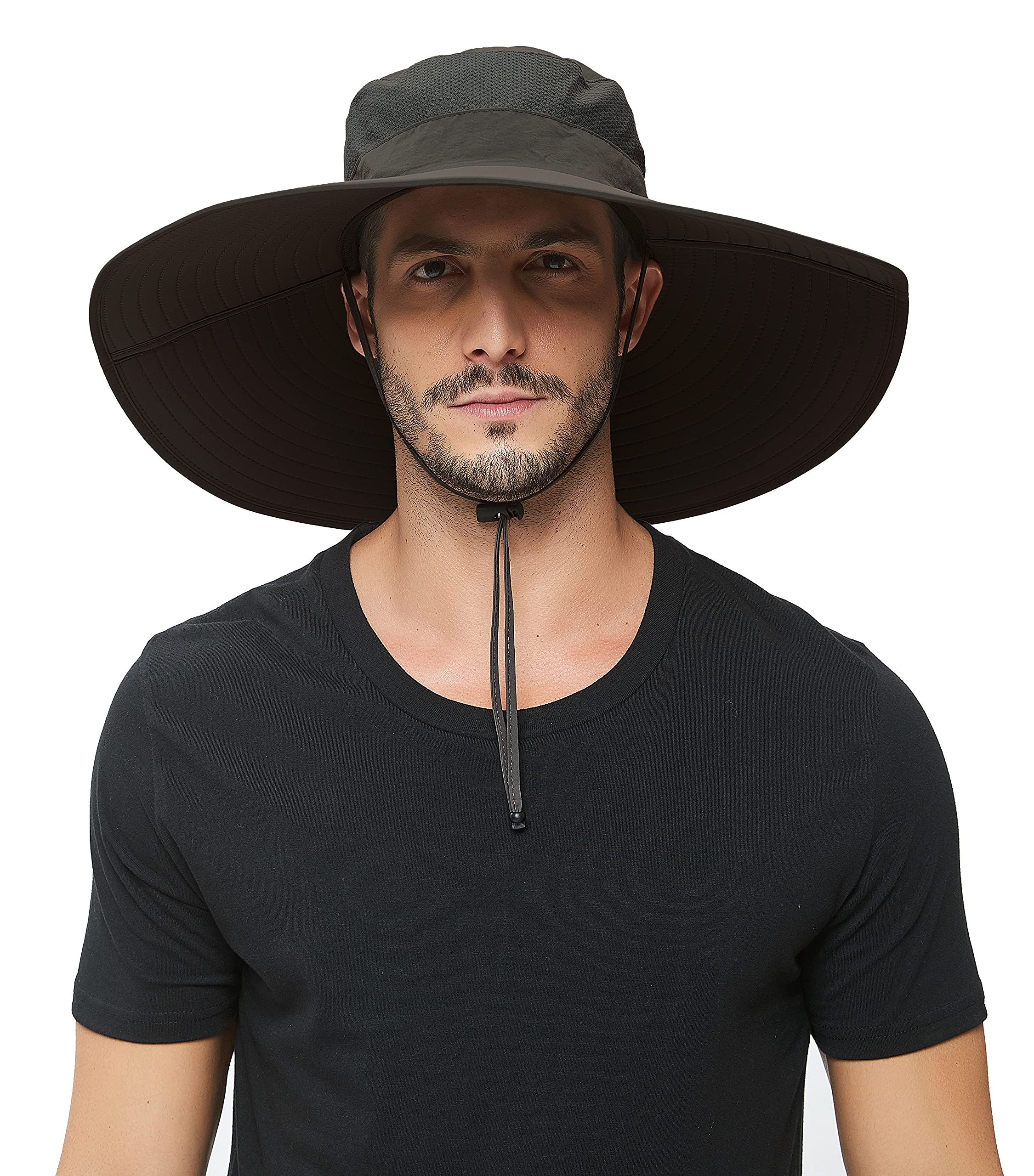 HLLMAN Super Wide Brim Sun Hat-UPF 50+ Protection,Waterproof Bucket Hat For Fishing, Hiking, Camping,Breathable Nylon & Mesh Dark Grey