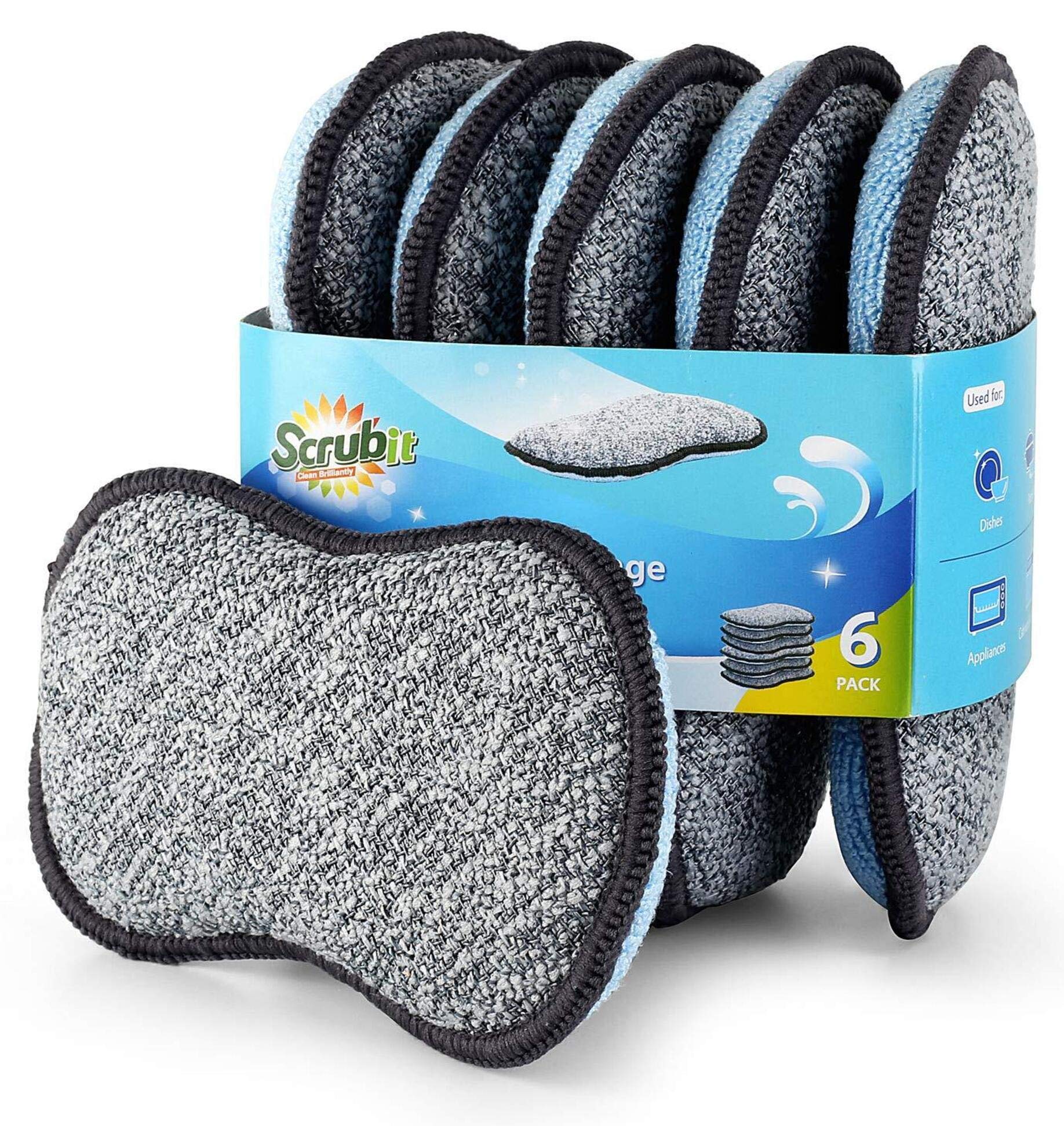 McDILS 6 Pack Steel Scrub Sponge Dish Wash Sponge Multi-Use Heavy Duty Scrub for Dishwashing Long Lasting Kitchen Sponge for Hard Surface Tools