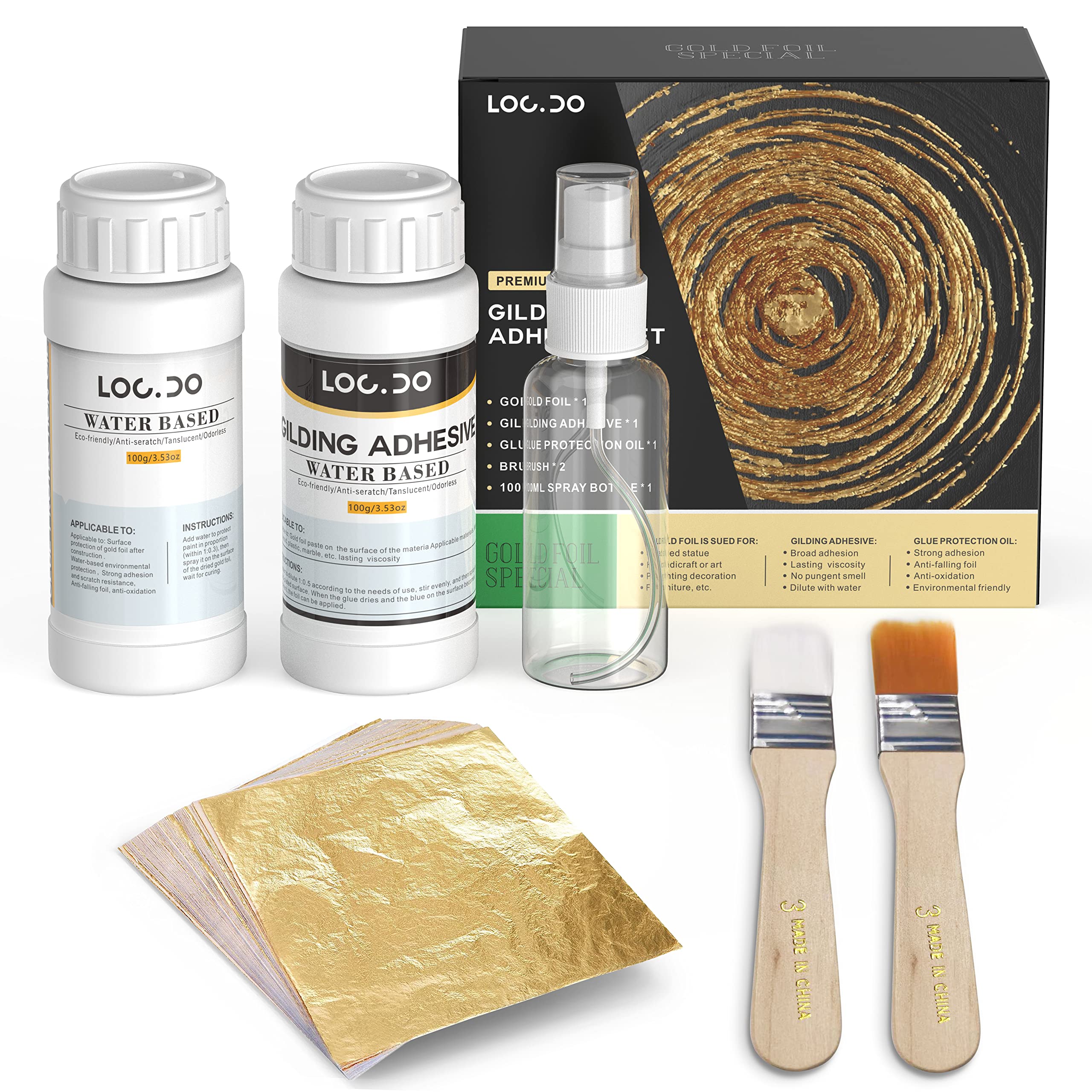Gold Leaf Kit Genuine Gold Leaf 5 Sheets Adhesive & Brushes Wax Paper.  Gilding Kit. - GOLD & SILVER LEAF