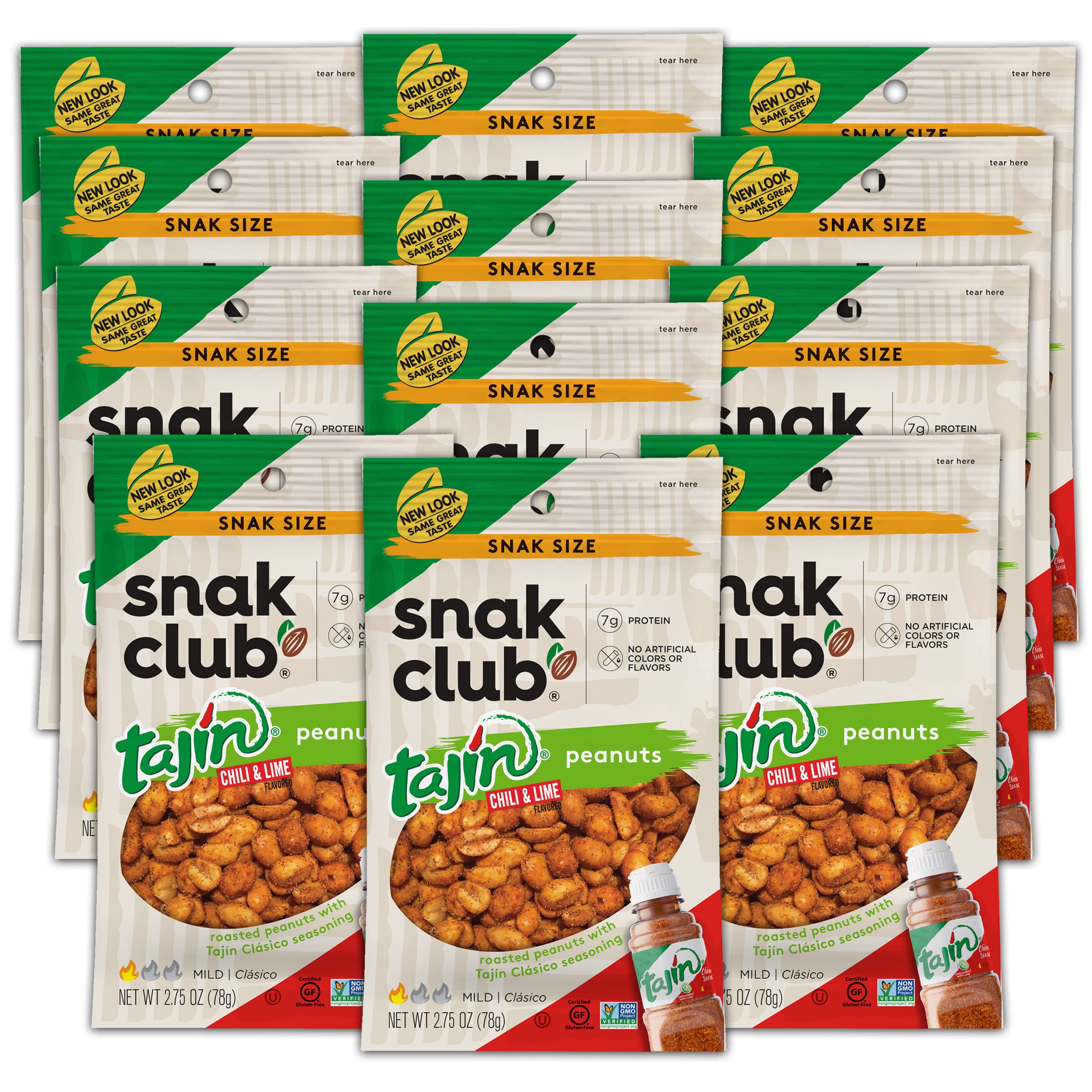 Snak Club Tajin Peanuts, Chili & Lime Mild in Heat Bold in Favor Spicy  Snacks,  Ounce Grab 'n Go Snack Size (Pack of 12)  Ounce (Pack of  12)