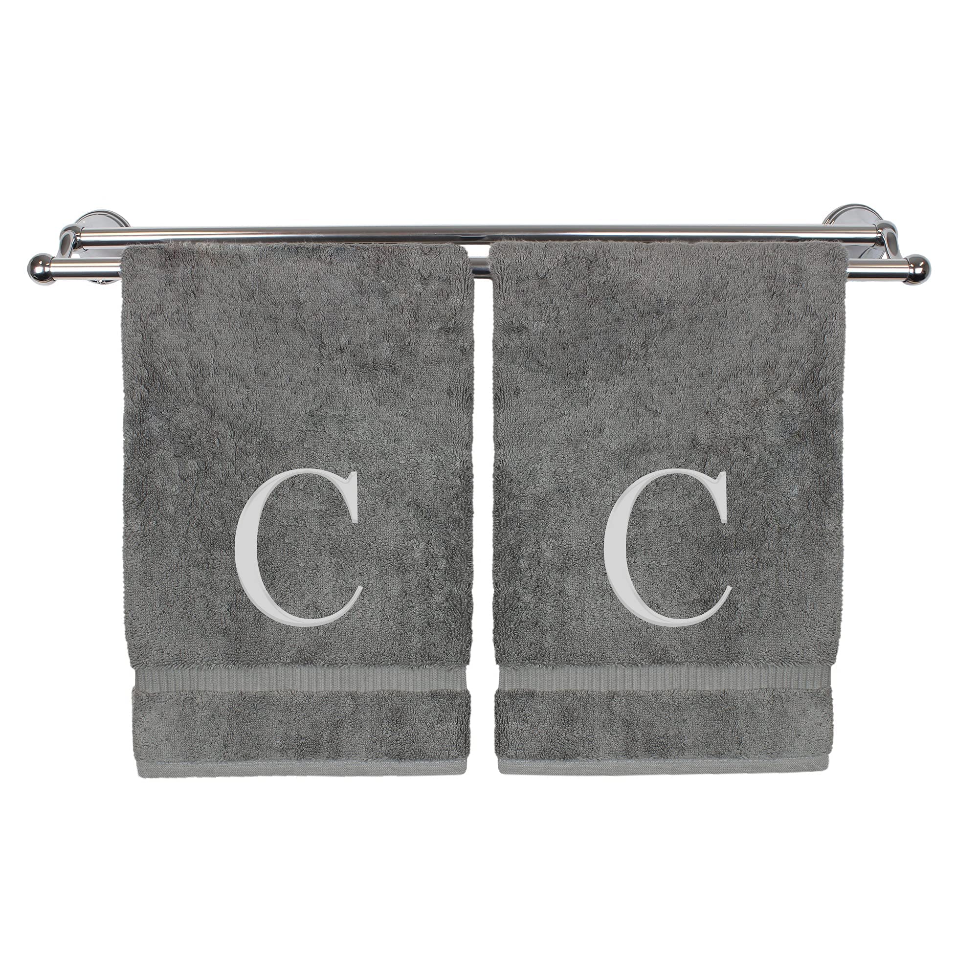 Monogrammed Hand Towel Personalized Gift Set of 2 Silver Block