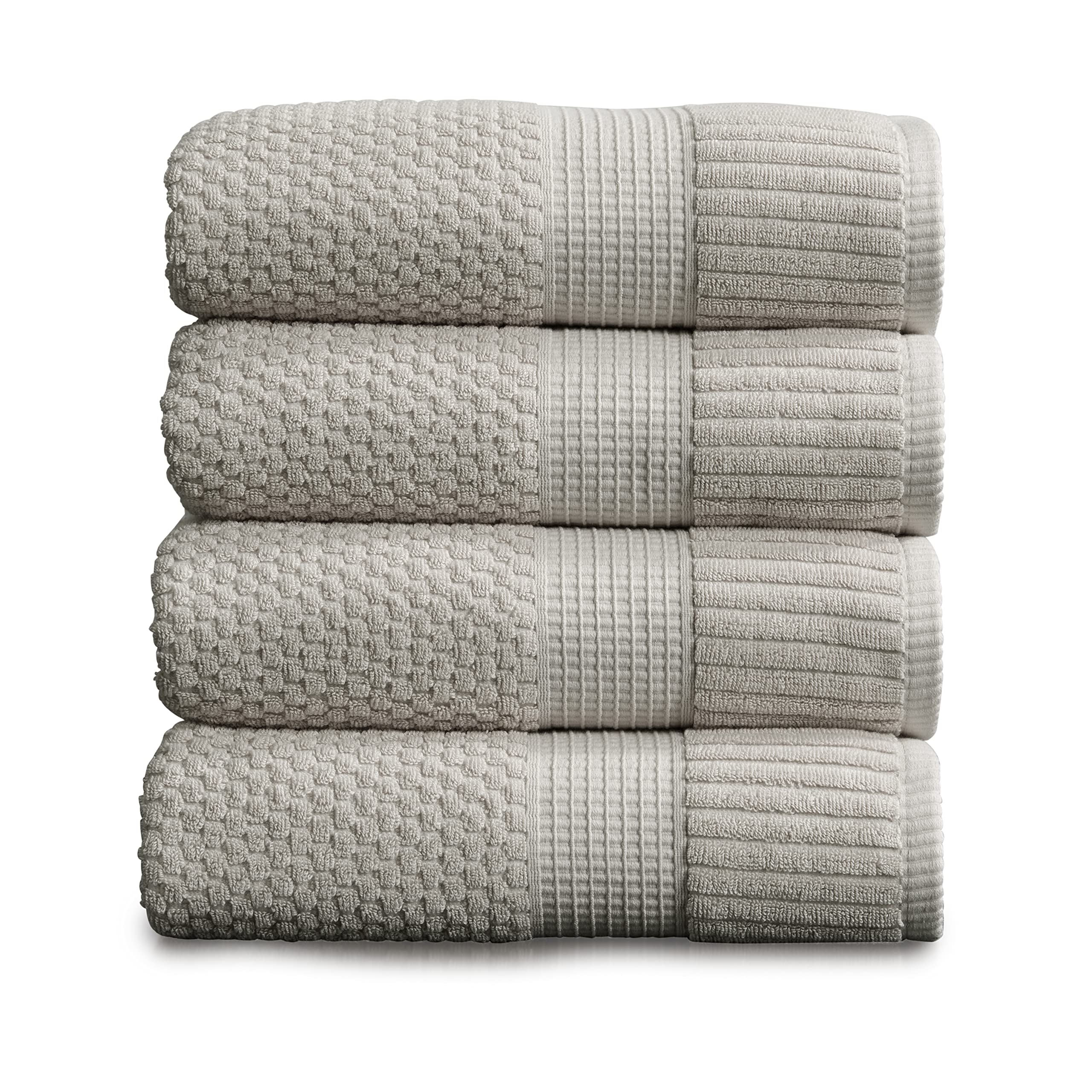 Tens Towels 4 Pc Silver Grey Bath Towels Set, 2 Ply Low Twist Finest  Cotton, 27 x 54 Inches, Luxurious Bath Towels for Bathroom, Extra Soft 