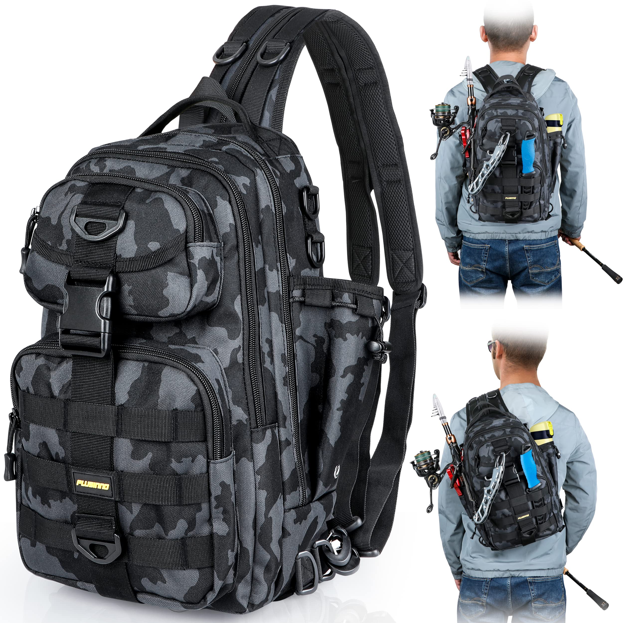 PLUSINNO Fishing Backpack Tackle Bag Water-Resistant Fishing Backpack Rod  Holder 