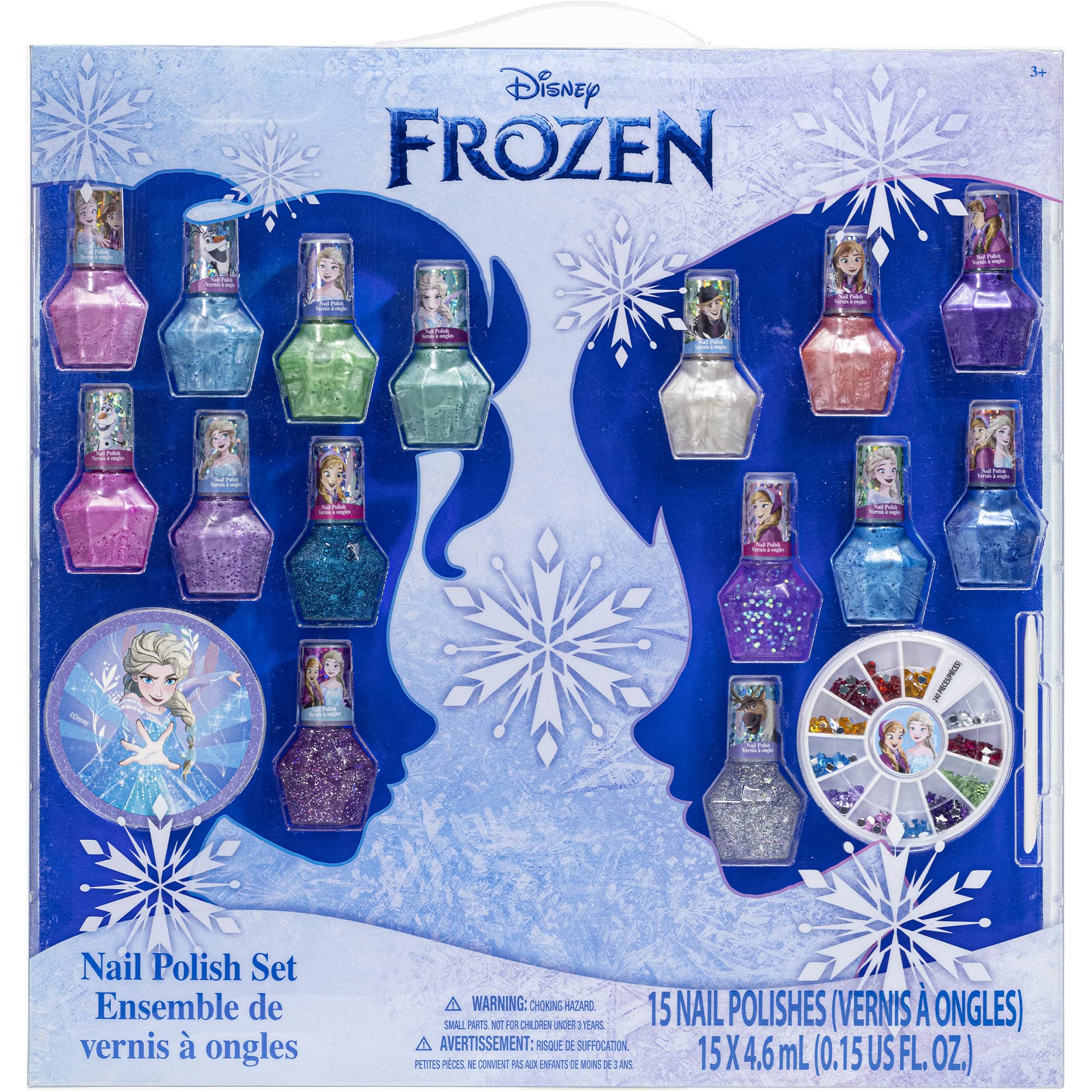 Disney Frozen-Townley Girl Non-Toxic Peel-off Nail Polish Set with Shimmery  and Opaque Colors with Nail Gems for Girls Ages 3+, Perfect for Parties,  Sleepovers and Makeovers, 18 Pcs 