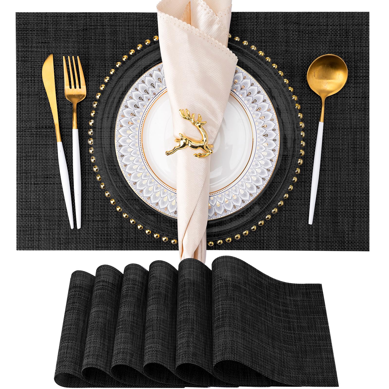 Malakos Elegant 6 Washable Table Mat Set (Black) – EZ Life