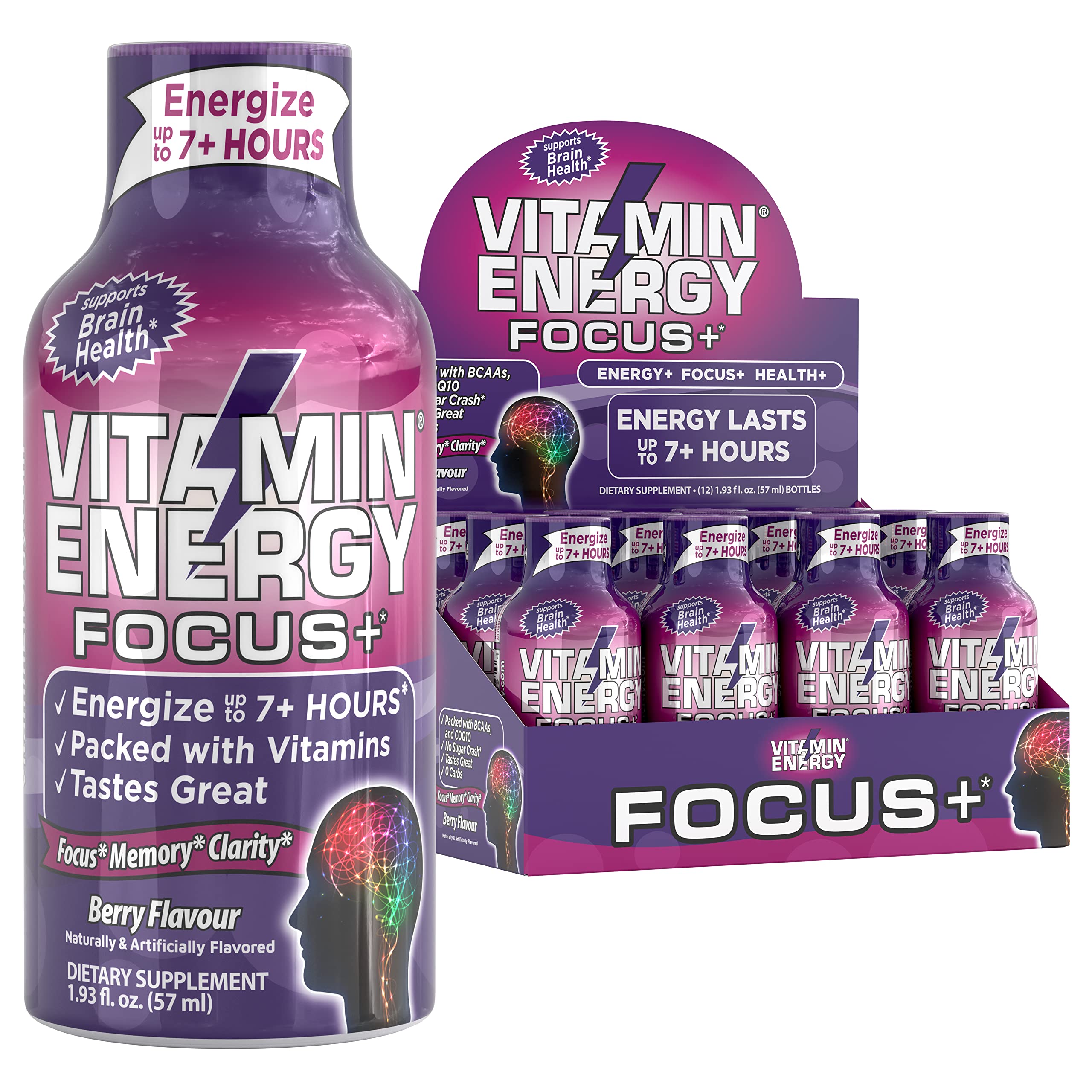 Vitamin Energy Focus+ Energy Drink Shot, Up to 7+ Hours of Energy