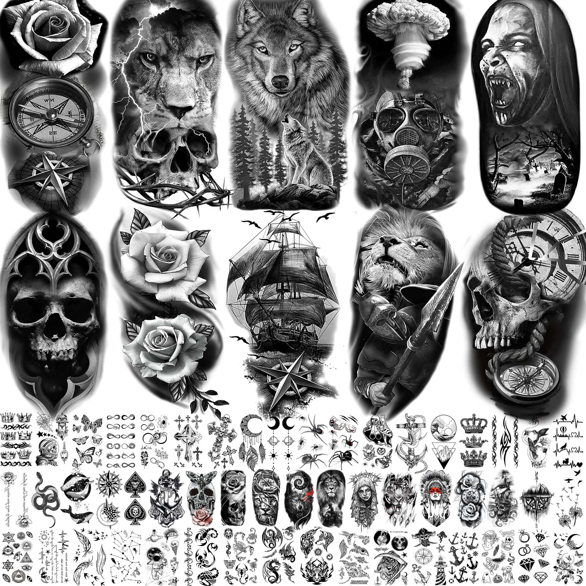 Halloween Tattoos Sticker Temporary Fake Tattoo Skull Rose Women