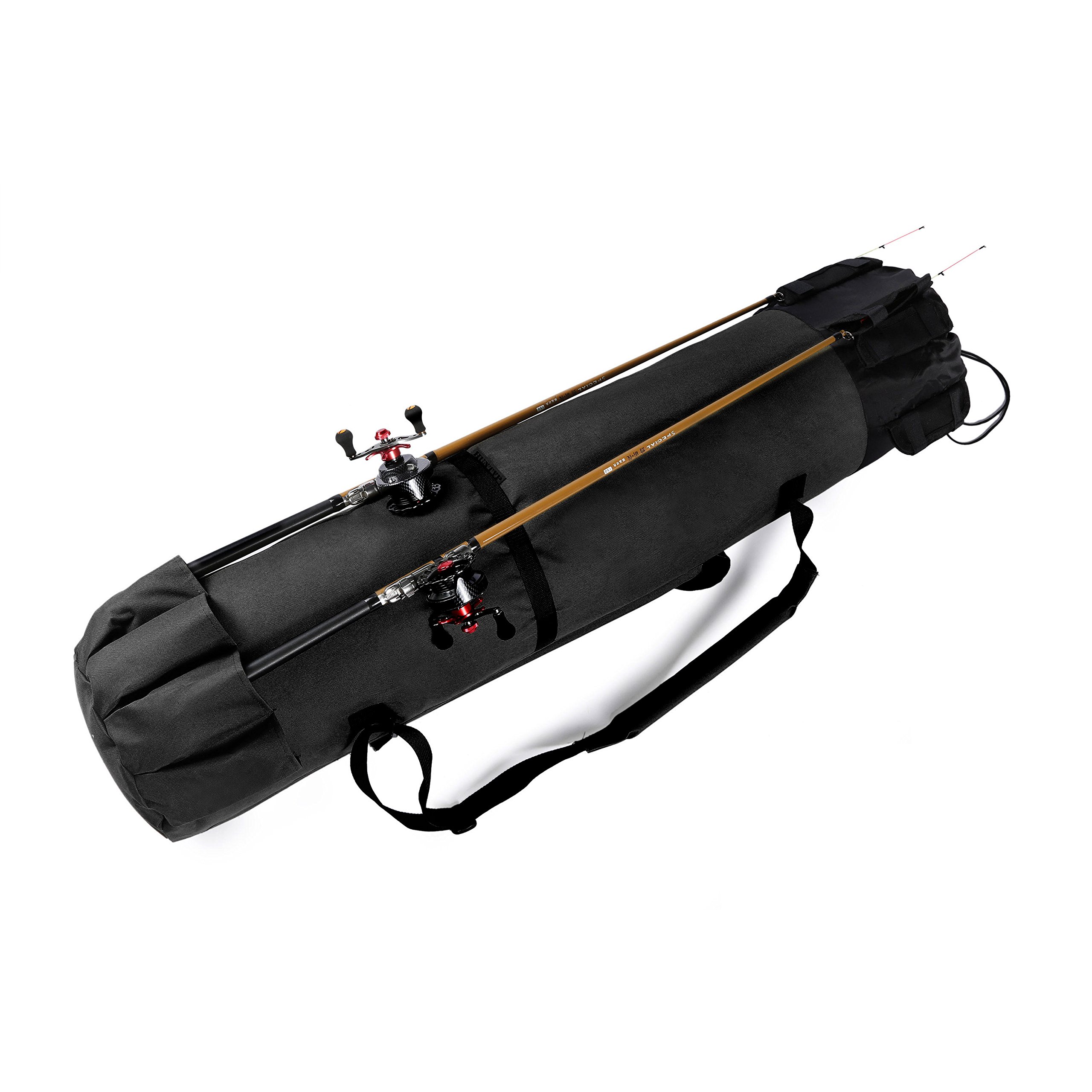 HUNTVP Fishing Rod Reel Case Bag Organizer Travel Carry Case Carrier Holder  Pole Tools Storage Bags Black
