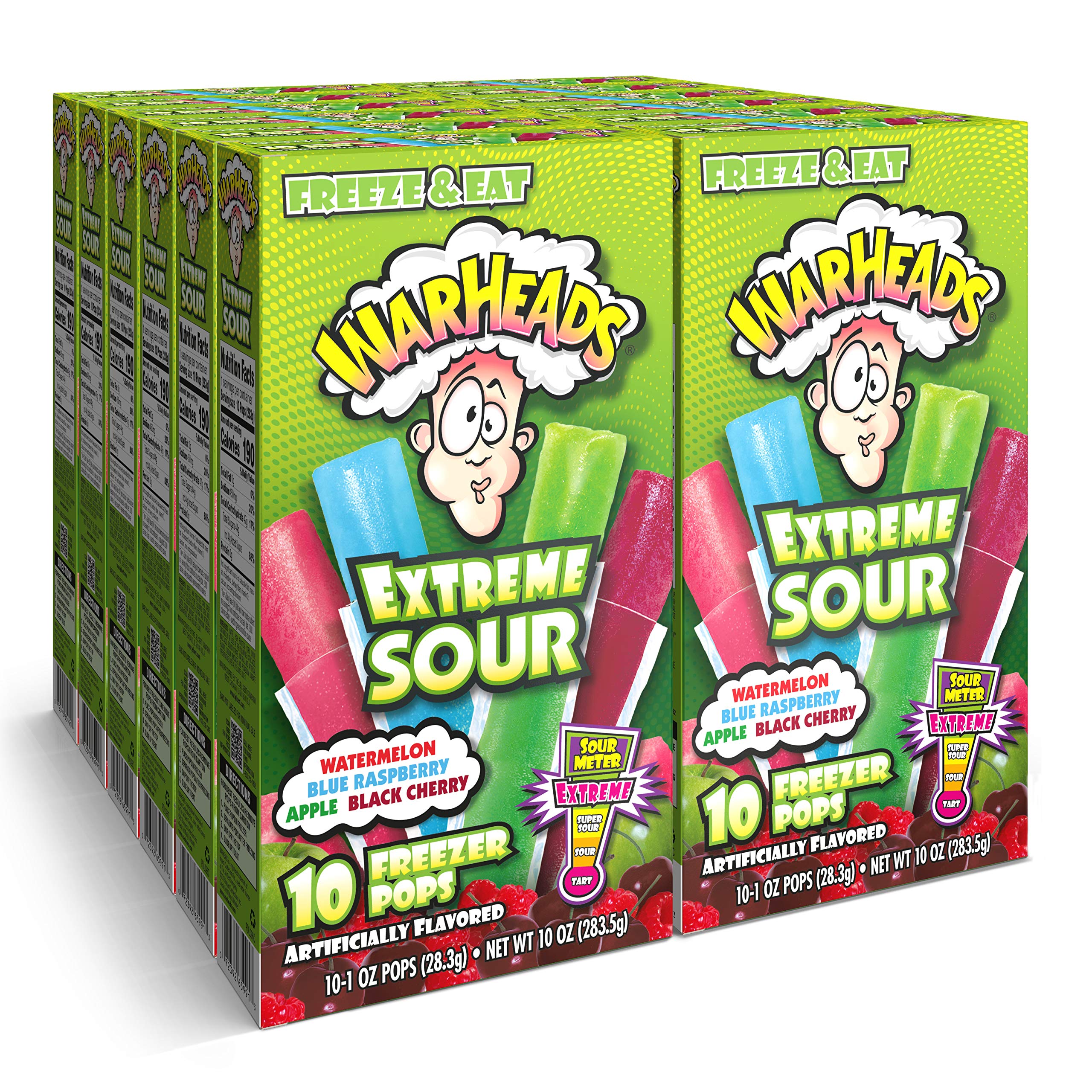 Warheads, Fat Free Freezer Pops, Assorted Flavors, Extreme Sour ,12  Boxes,10 - 1 oz pops per box,1 Ounce (Pack of 120)