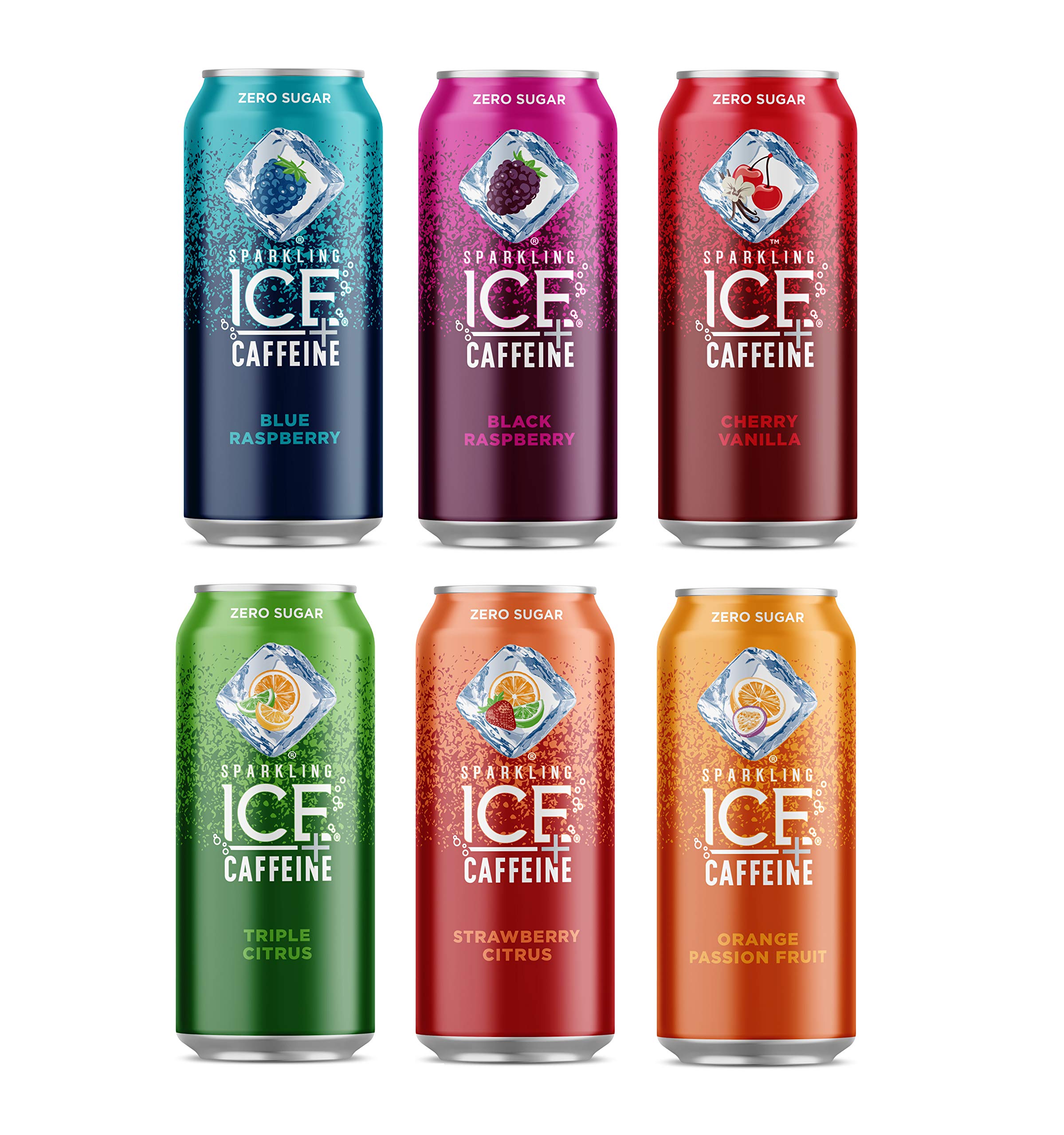 Sparkling Ice +Caffeine Zero Sugar Flavored Sparkling Water, Blue Raspberry  Sparkling Water, 16 Fl Oz Can 