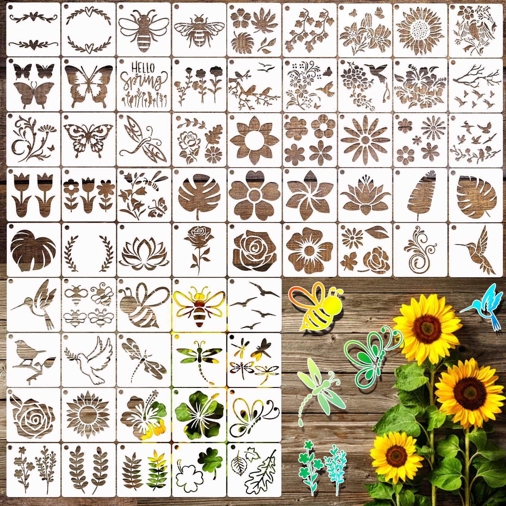 9 Flower Stencils For Painting On Wood, Reusable Butterfly Stencil