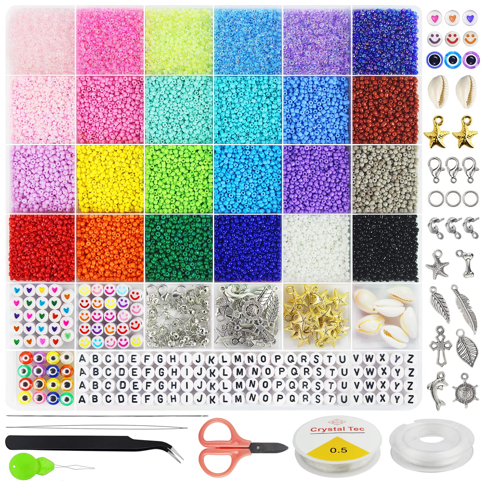 Glass Seed Beads 24 Colorful Seed Bead Kit with Letter Beads Heart Round  Beads and Beading Needles for Jewelry Bracelet Making