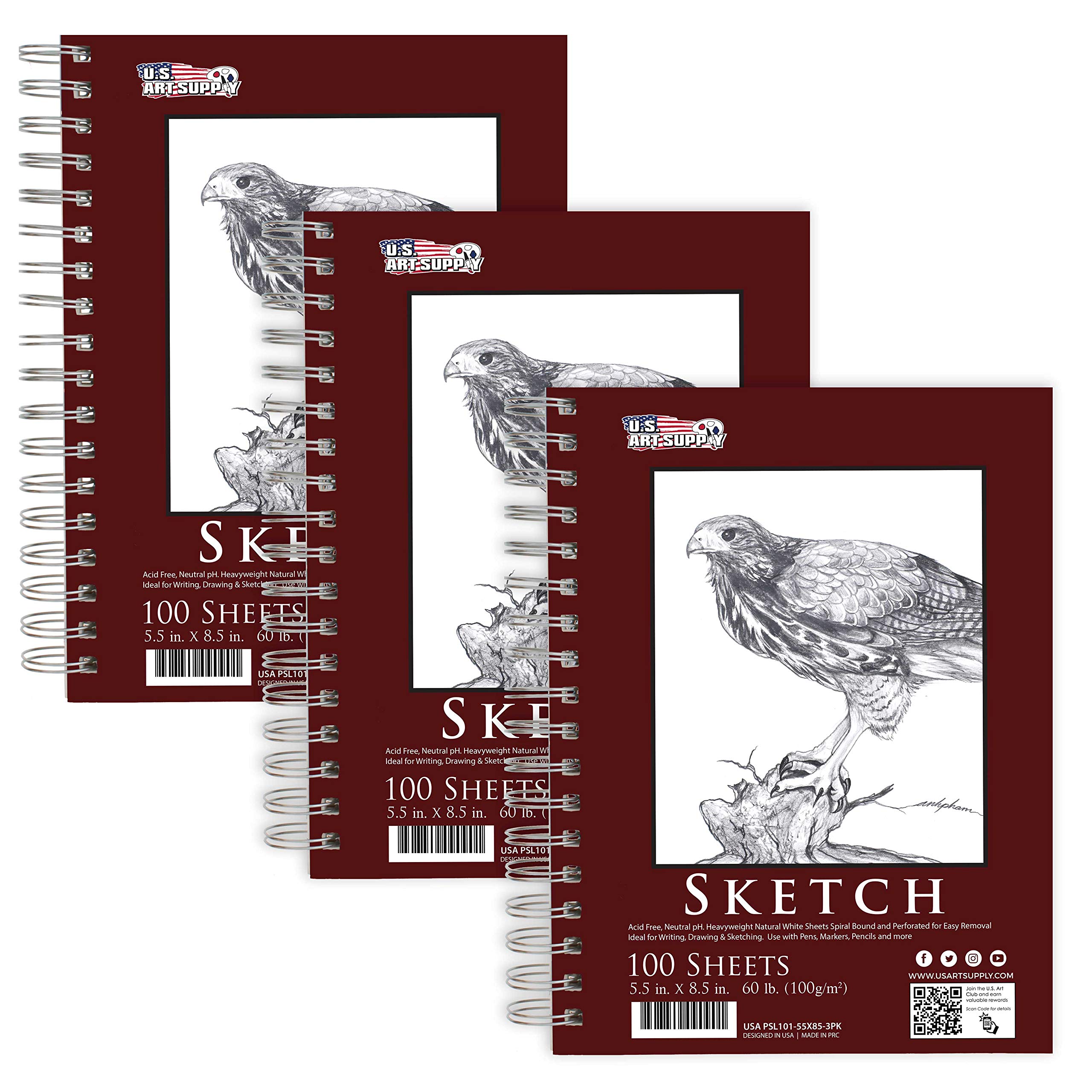 8 x 10 Premium Spiral Bound Sketch Pad, Pad of 100-Sheets, 60 Pound (100gsm) (Pack of 2 Pads) by U.S. Art Supply | Michaels