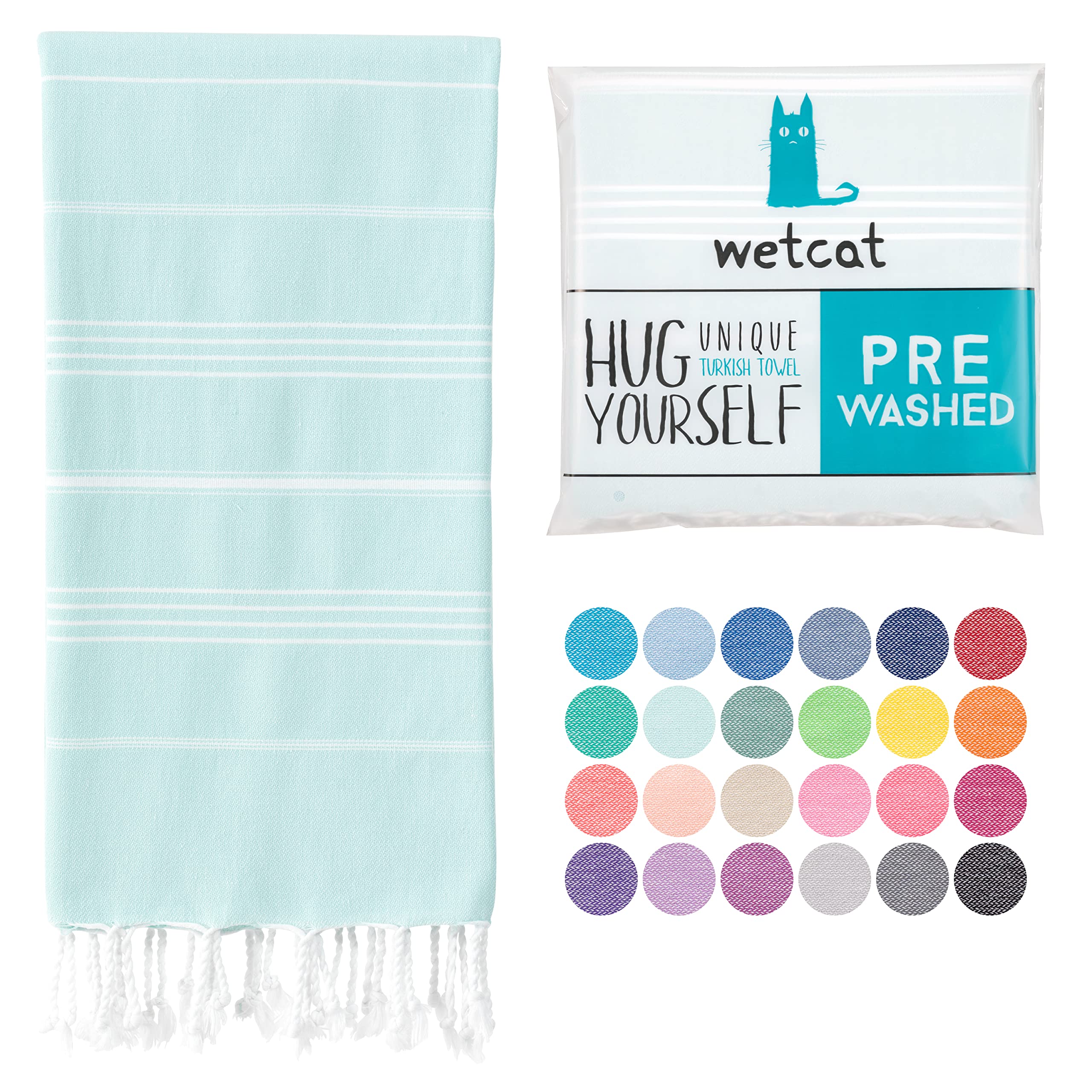 WETCAT Turkish Hand Towels with Hanging Loop 20 x 30 - Set of 2, 100 Cotton, Soft - Prewashed Unique Boho Farmhouse Kitchen Towels - Black and Whit