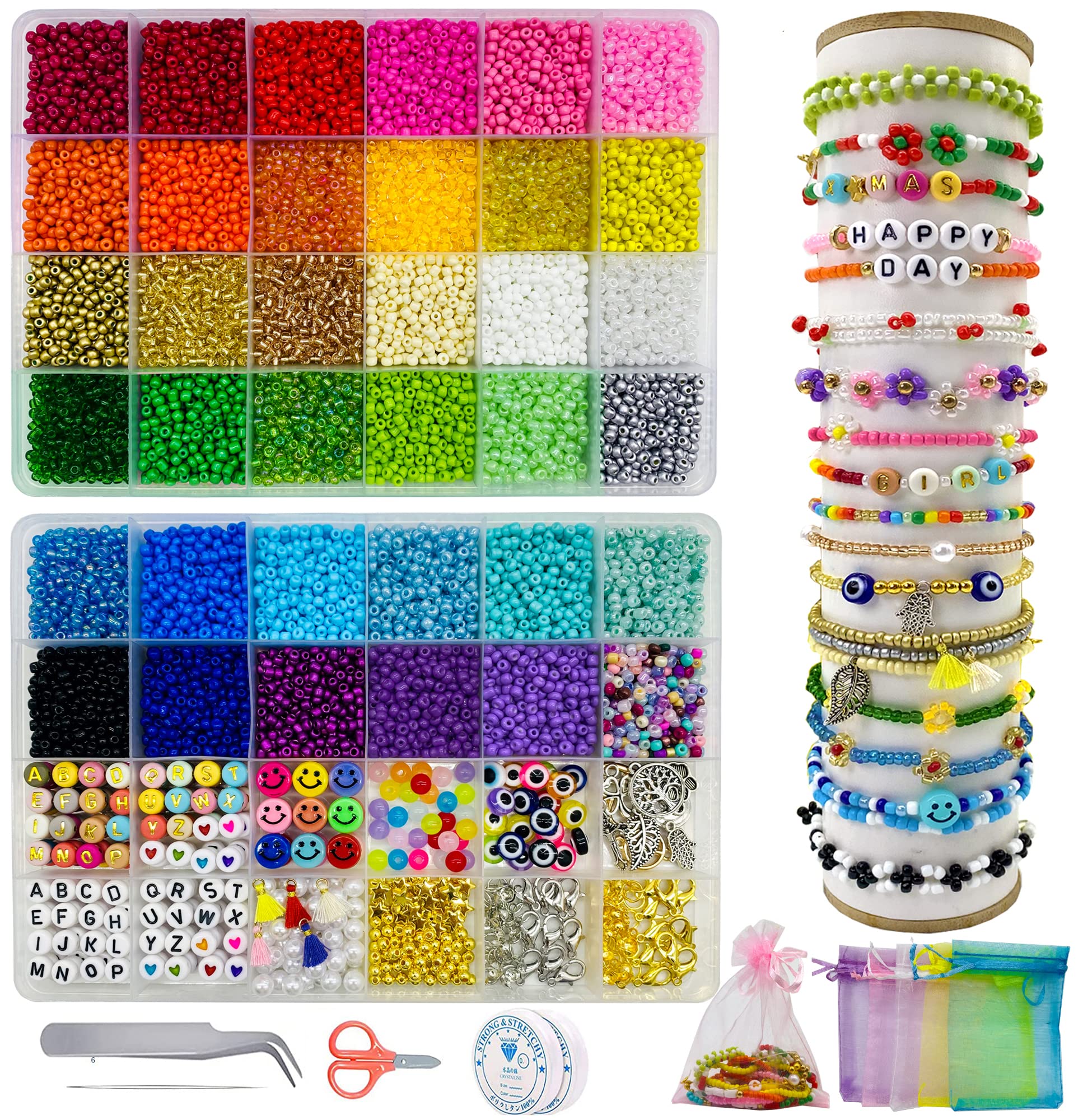Seed Beads 16000pcs 3mm 36 Color Glass Beads for Bracelet Making Kit  Aesthetic Glass Seed Beads