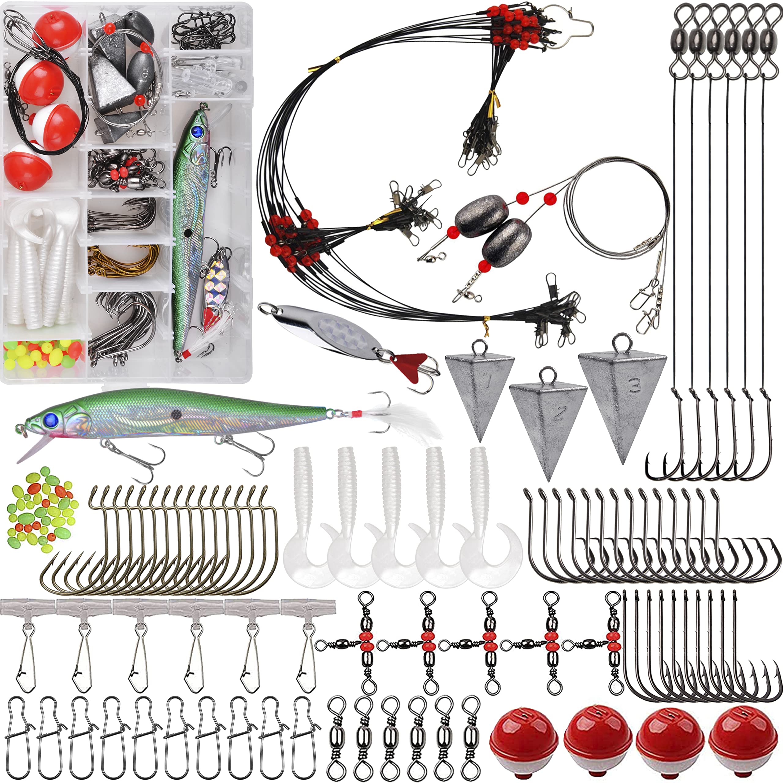 Saltwater Surf Fishing Tackle Kit 136pcs Fish Finder Rigs Bait Rigs Include  Pyramid Sinker Weights Sinker Slider Minnow Spoons Fishing Hooks Swivels  Leaders Beach Ocean Fishing Gear Accessories : Sports & Outdoors 