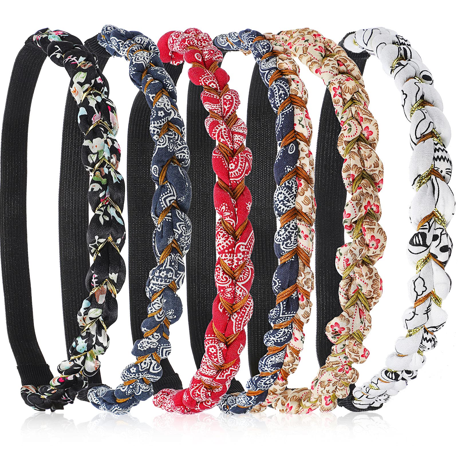 Adjustable Stretch Elastic Braided Floral Fabric Headbands