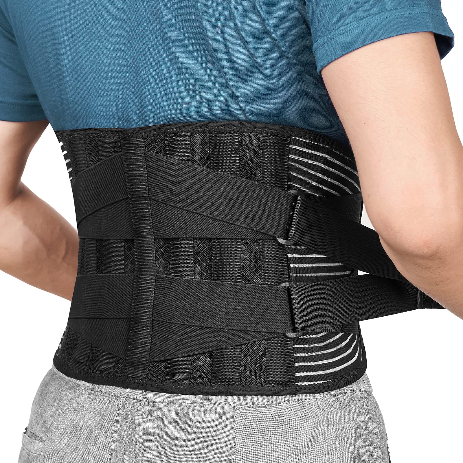 FREETOO Back Support Belt for Back Pain Relief with 6 Stays Adjustable Back  Brace for Men/Women for work Anti-skid Lower Lumbar Support with 16-hole Air  Mesh for Sciatica L Size(waist:37.4-45.3) L(Waist Size:95-115cm)