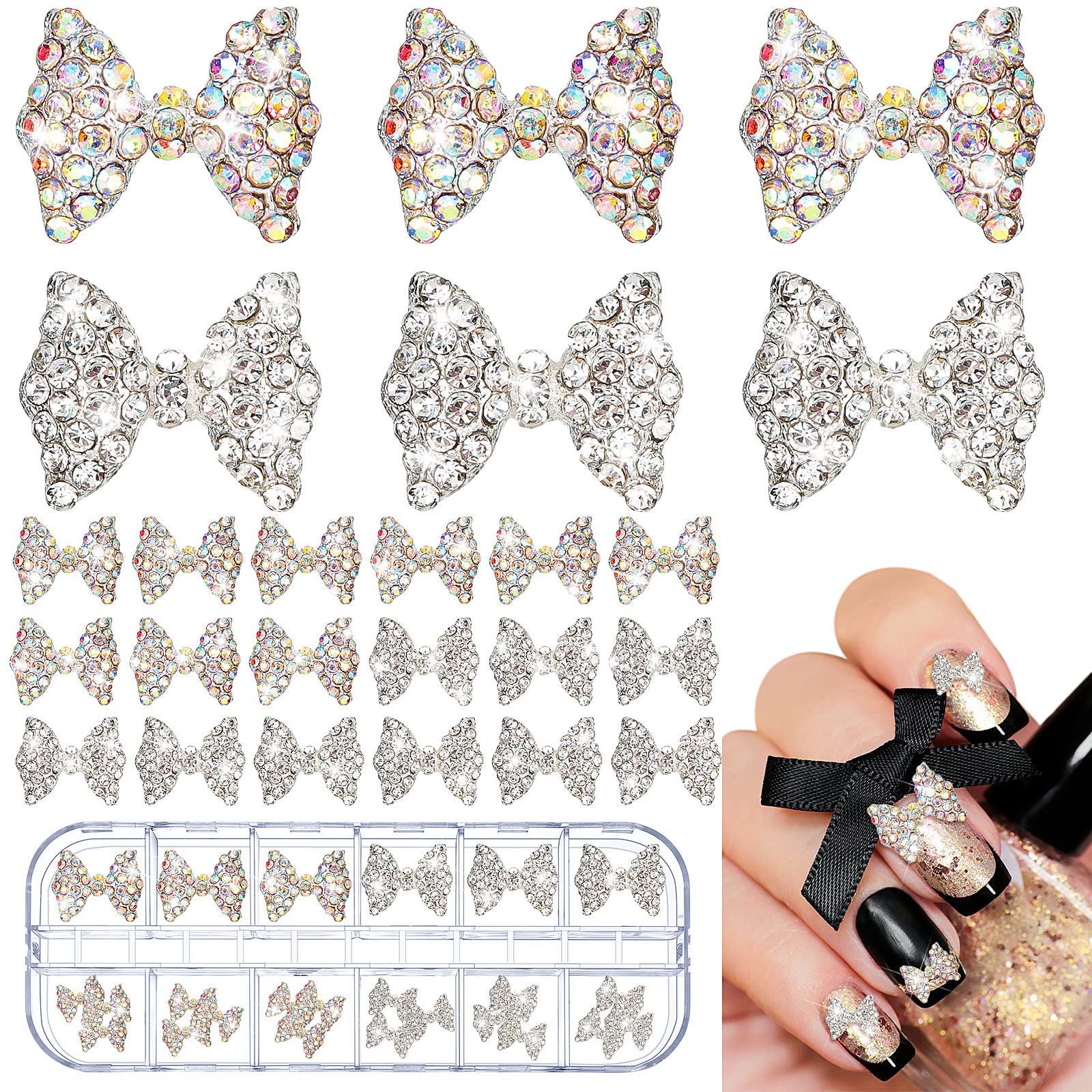 Extra Large Bow with Rhinestones 3D Nail Charms (5 Pieces) – The