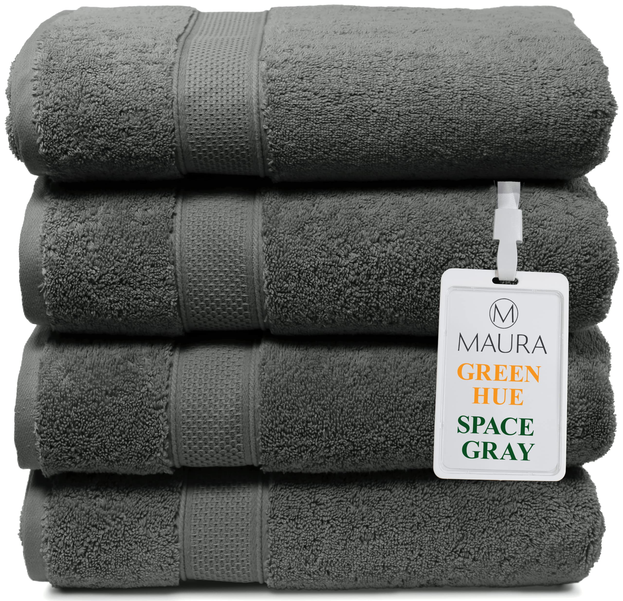 Large Green Luxury Cotton Bath Towels - 4 Pack Spa Hotel Bathroom, 30x56  Size