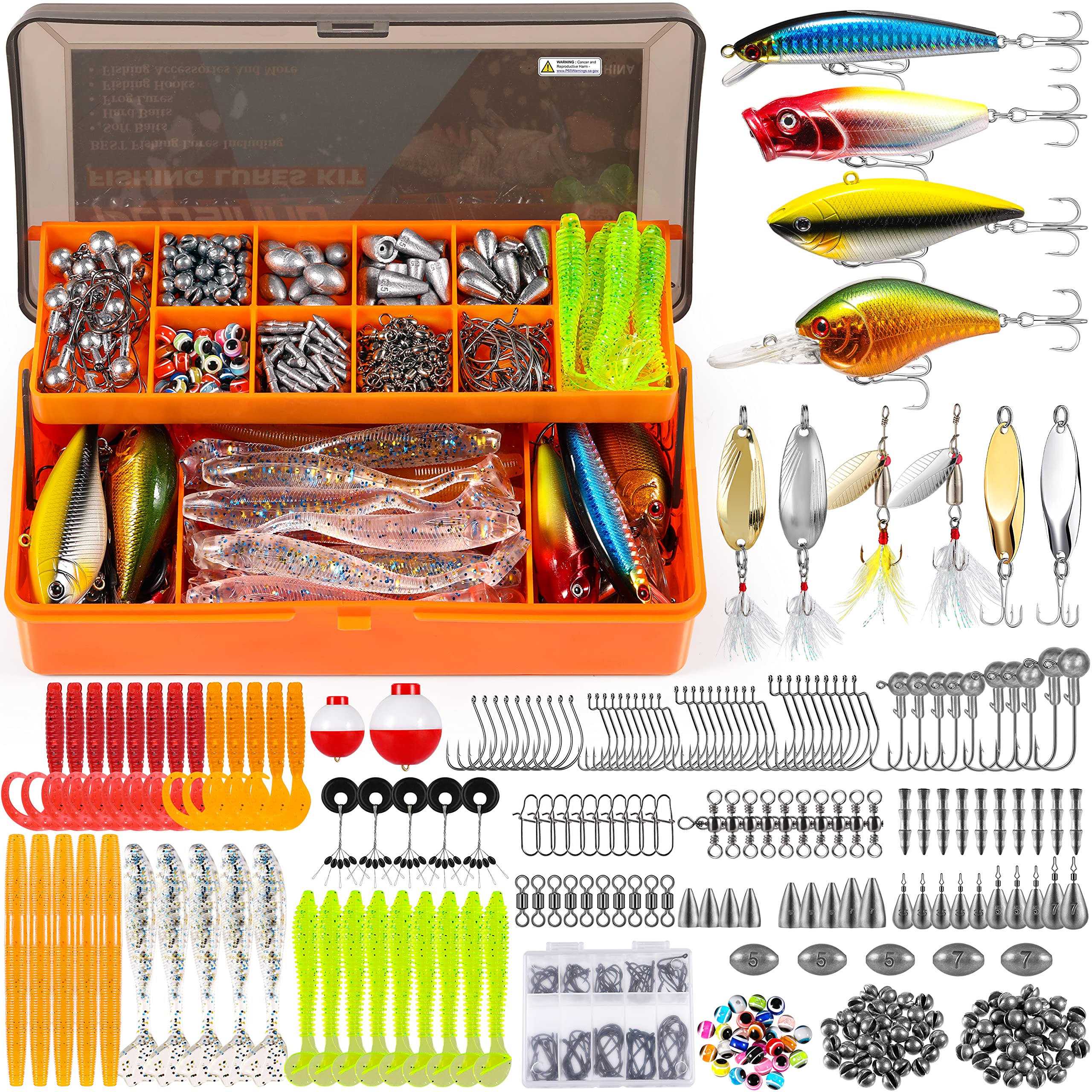 PLUSINNO 201pcs Fishing Accessories Kit Fishing Tackle Box with Tackle  Includ