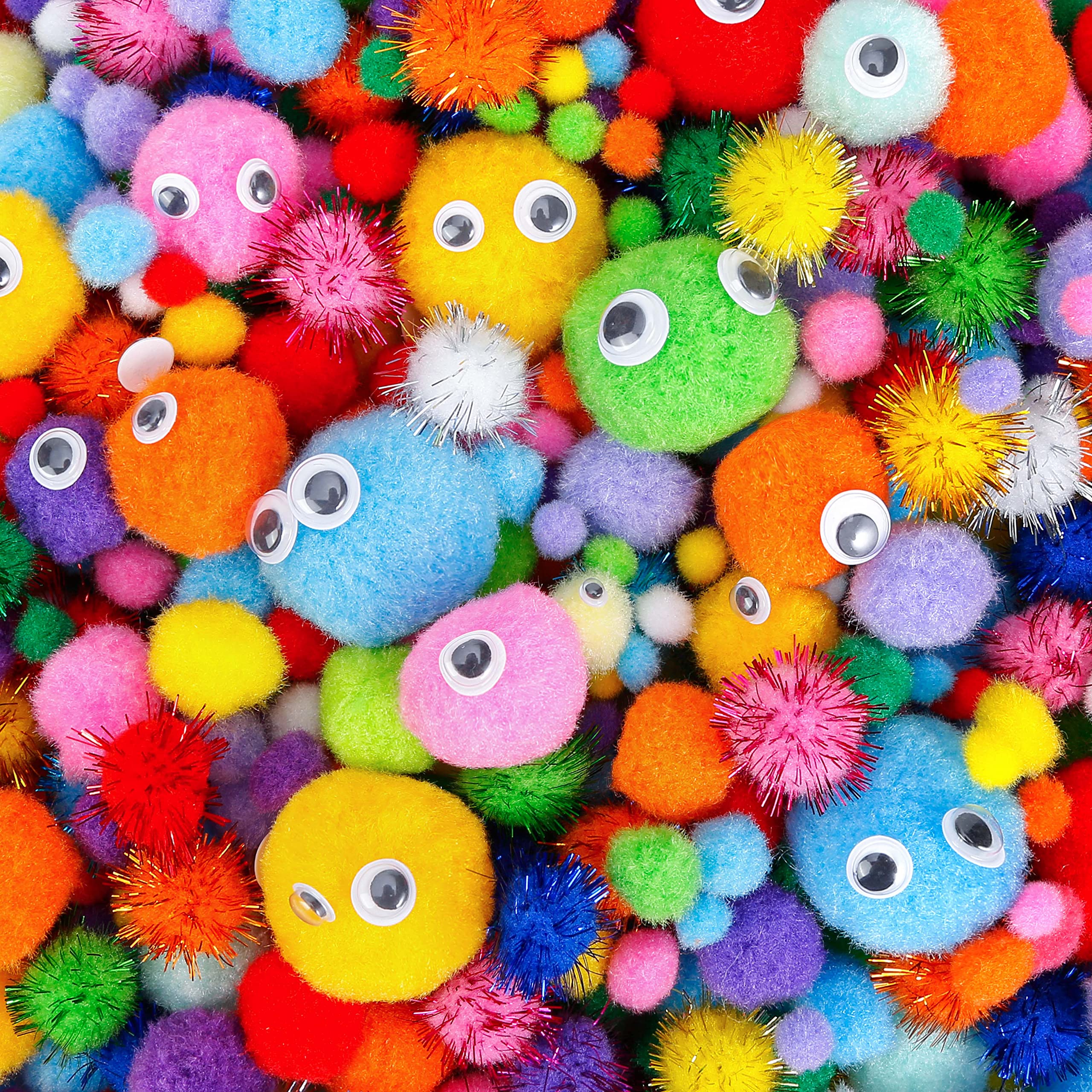 1200pcs/1050pcs Multicolor Pom Poms, Assorted Sizes & Colors Craft Pompom  Balls With 150pcs Wiggly Eyes For Kids Arts And Craft Projects And Decoratio