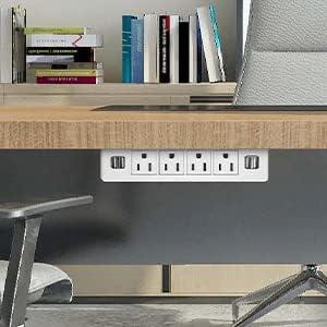 White Under Desk Power Strip Adhesive Wall Mount Power Strip with