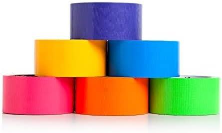 12x 10mm Fluorescent Colored Tape 6 Colors Rainbow Pink Orange Green Blue  Yellow