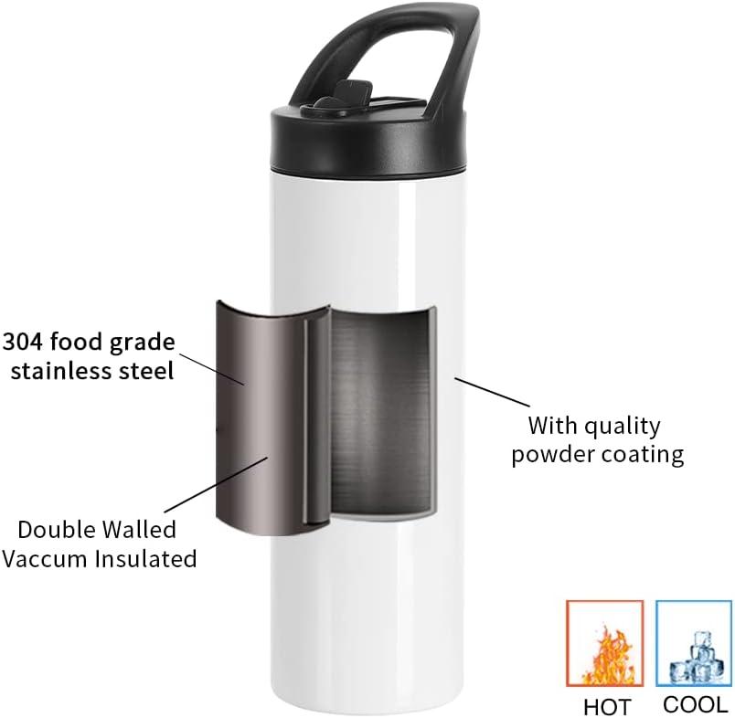 PYD Life Sublimation Water Bottles Sports Jug Blanks 42 oz White with Portable Handle,Pop Lid and Sippy Up Straw Large Wide Mouth Stainless Steel