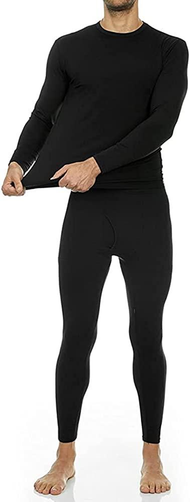 Thermajohn Long Johns Thermal Underwear for Men Fleece Lined Base Layer Set  for Cold Weather Large Black