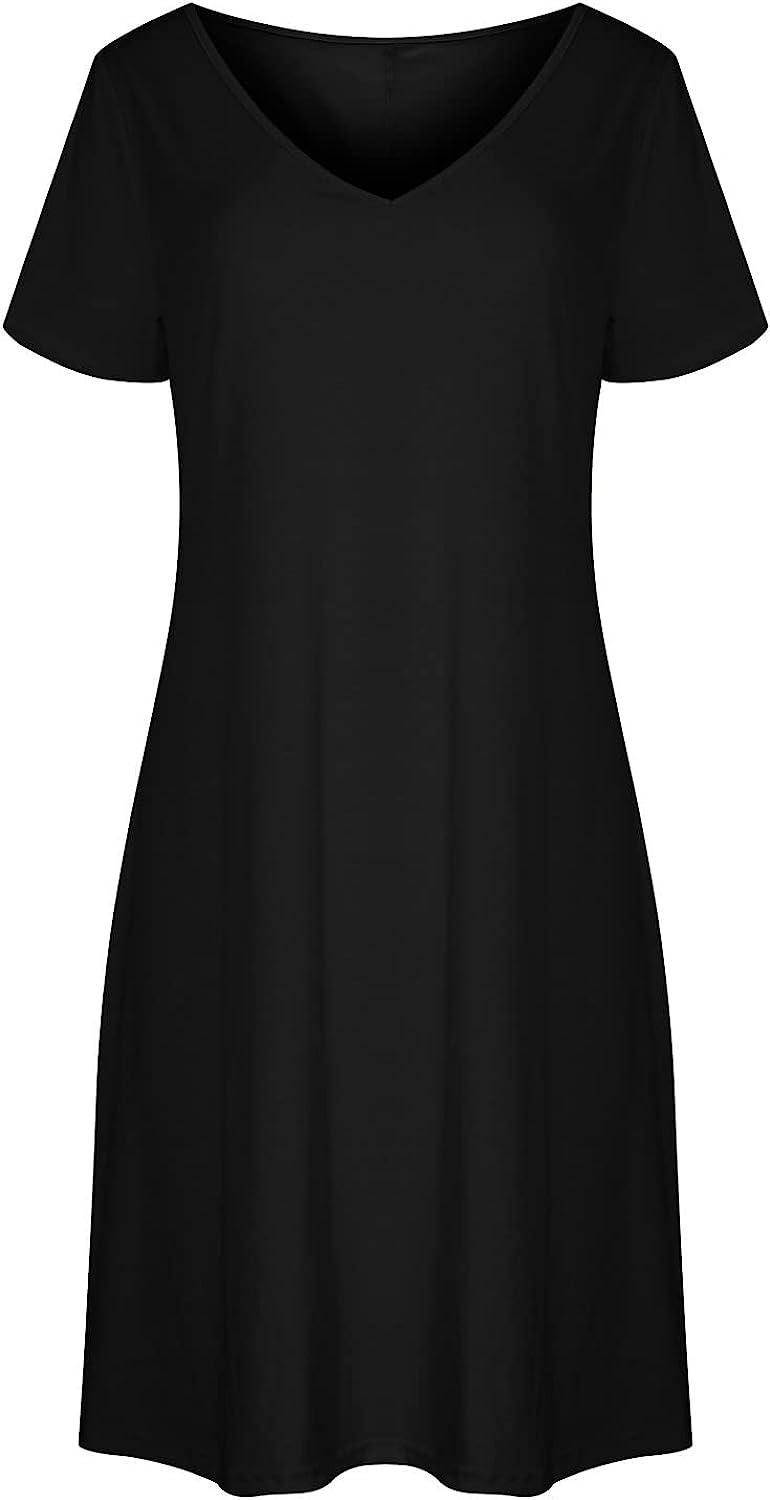 BOXIACEY Summer Dress for Women Casual Sexy Deep V Neck Solid
