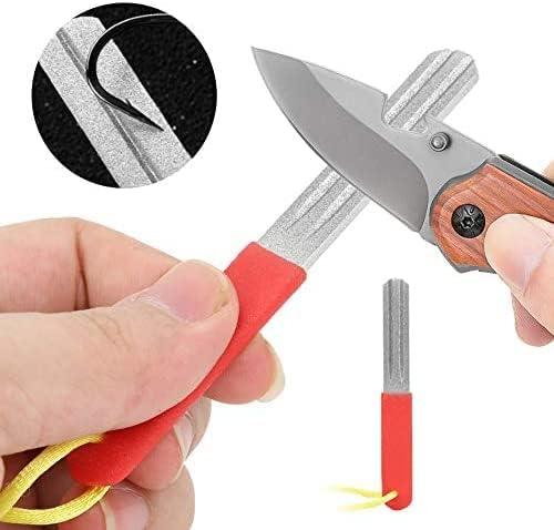 Fishing Hook Sharpener, Diamond File with Keychain Mini Pocket Knife  Sharpening Stone Portable Grinding Tool Double Sided Grit Sports Accessory  for Outdoor Camping Fish Awl Fingernail Friends Family