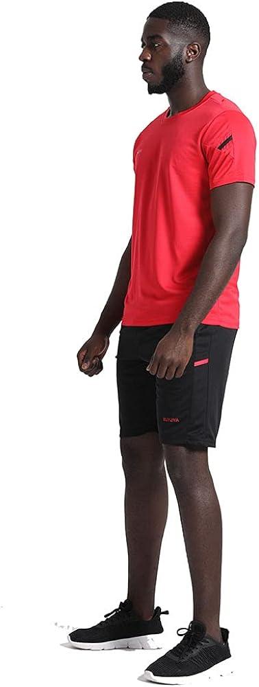 BUYJYA Men's Workout Clothes Athletic Shorts Shirt Set 3 Pack for  Basketball Football Exercise Training Running Gym Black/Red/Green Medium