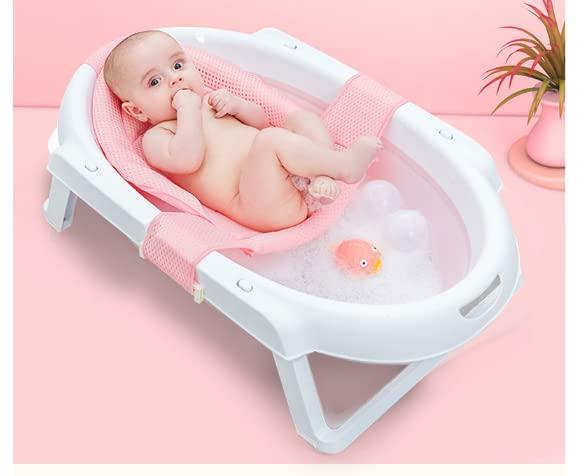 Doolland Breathable Mesh Newborn Baby Bath Mat Floating Foam Baby Tub Pillow  Adjustable Non-Slip Bath Seat Pad Bath Cushion for Bathtub for 0-18 Months  （without bathtub） 
