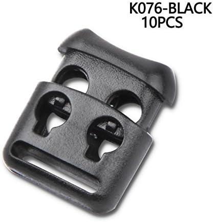 DYZD Small Double Hole Plastic Cord Locks End Spring Stop Toggle Stoppers  Multi-Colour (10PCS Black) Black 10PCS