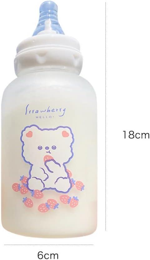 Strawberry Bear Glass Water Bottle with Nipple Sippy 11oz Kawaii Water  Bottle for Teen Girls Adults Toddler School Sports Office Cute Frosted
