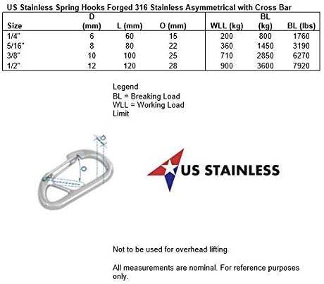 Stainless Steel 316 Spring Hook Carabiner 1/2 (12mm) Marine Grade