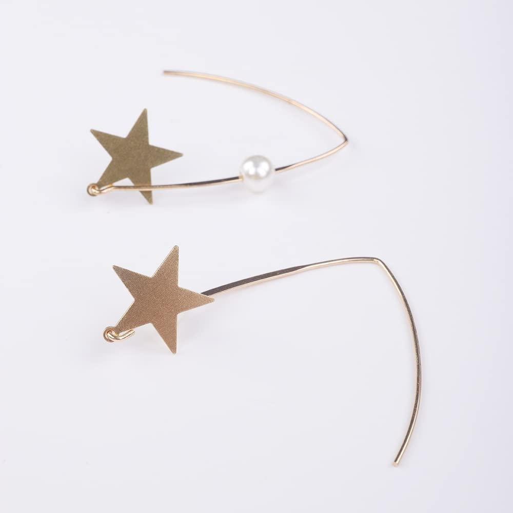 Sequins Pearl Star Headband Earrings Set Gold Wedding Hair Accessories  Tassel Star Pendant Jewelry for Her Gift for Women Girls (Gold)