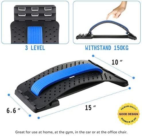 Back Stretcher, Lumbar Back Pain Relief Device, Multi-Level Back Massager  Lumbar, Lower and Upper Back Stretcher Support, Black&Blue 