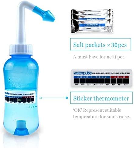 KOIKEY Koikey Neti Pot,Sinus Rinse Nasal Wash 300ML Nasal Irrigation with  30 Nasal Wash Salt Packets and Sticker Thermometer,Nose Washi