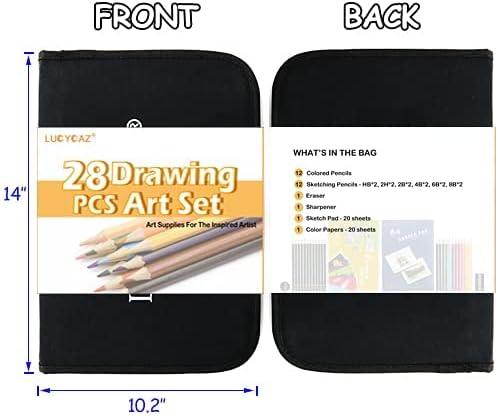  LUCYCAZ Drawing Kit - Art Supplies for Kids 9-12, Travel Drawing  Set Includes Drawing Pad, Origami Paper, Sketch and Colored Pencils, Eraser  and Sharpener. Sketch Kit for Kids, Teens and Adults