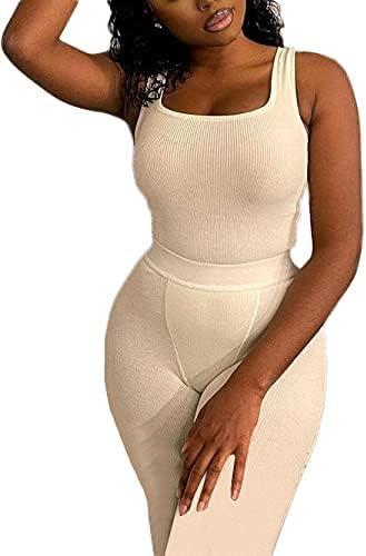 LICOBOD Casual Workout Sets 2 Piece Outfits for Women Ribbed Crop Tank Top  High Waist Yoga