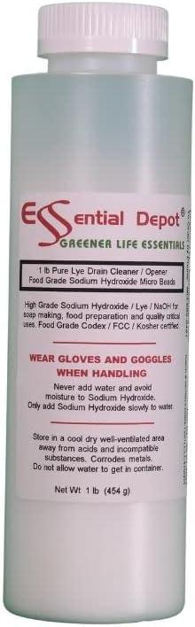 1 lb Food Grade Sodium Hydroxide Lye Evenly-Sized Micro Pels (Beads or  Particles) - 1 lb Bottle - Lye Drain Cleaner - FREE SHIPPING (almost all