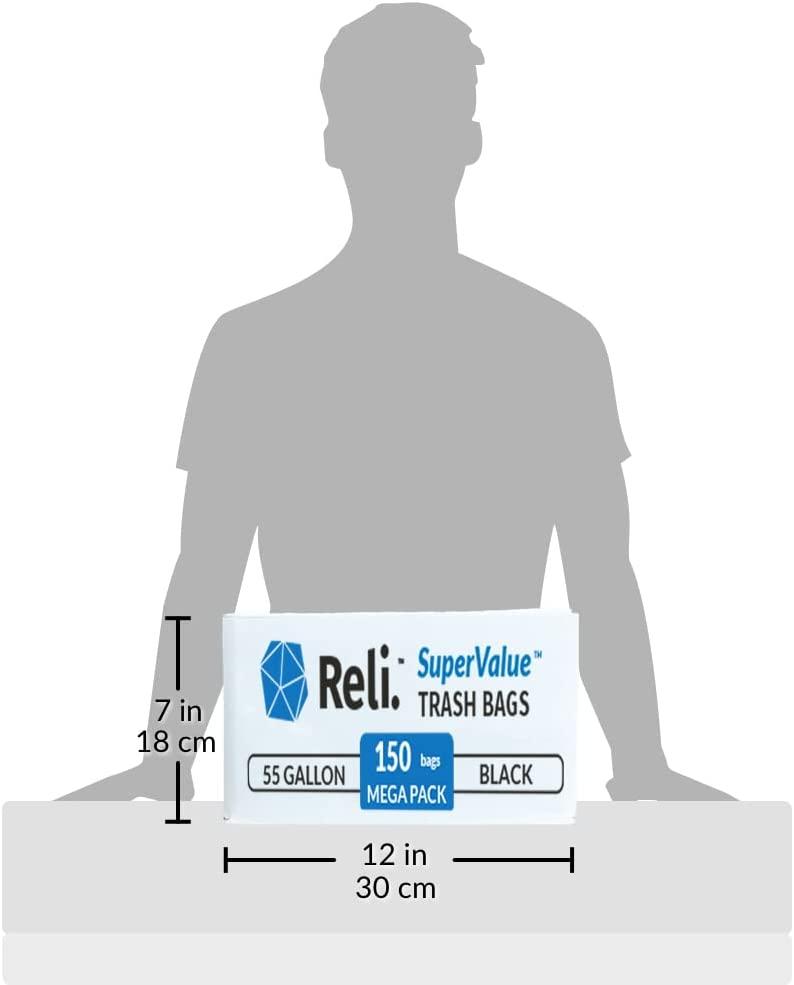 Reli. 55-60 Gallon Trash Bags Heavy Duty | 150 Bags | 50-60 Gallon | Large  Black Garbage Bags | Made in USA