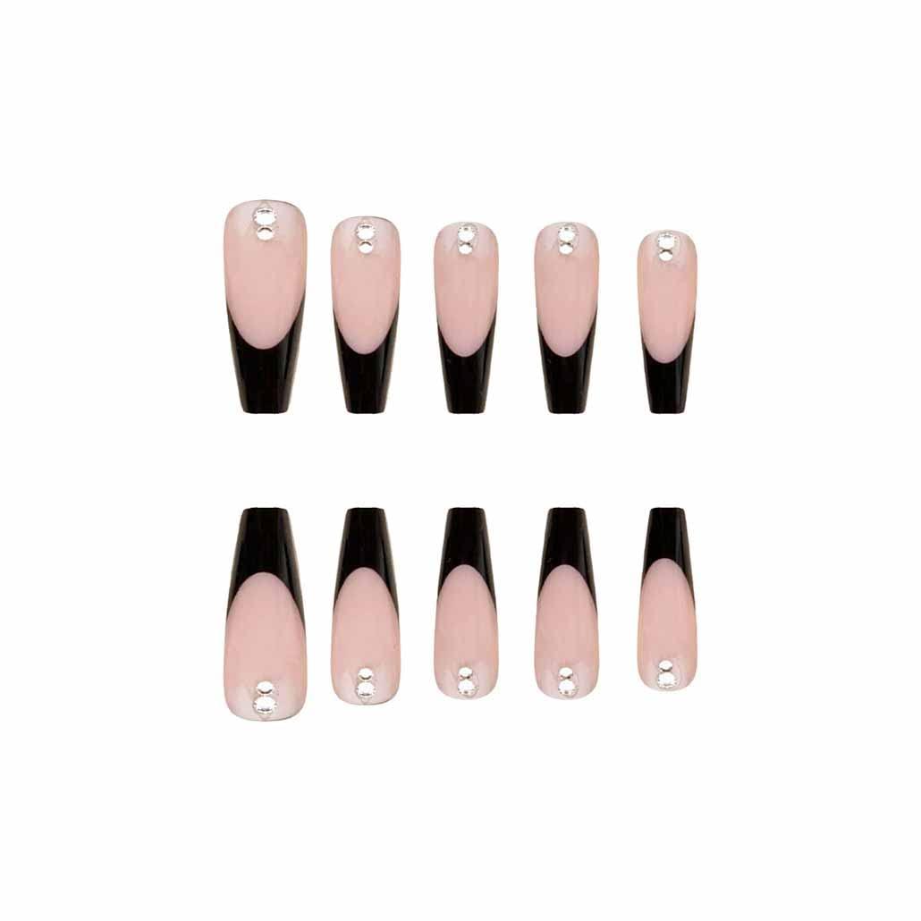 Instantly Upgrade Your Style With 24pcs Coffin Shaped Pink French Rhinestone  False Nails Full Set With 1pc Jelly Glue And 1pc Nail File