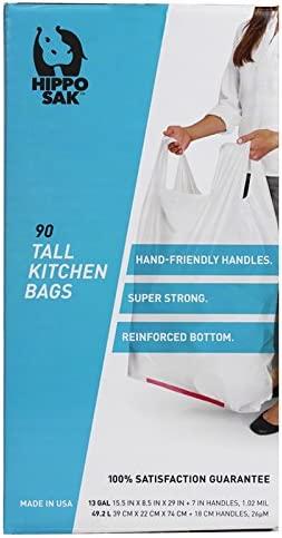 Hippo Sak Handle Trash Bag, with Power Strip, 13 gallon Tall Kitchen, 90  Count