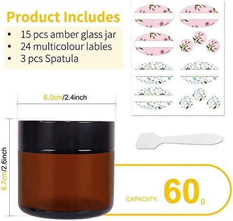 Bumobum 2 oz Glass Jars with Lids, 3 pack Clear Small Jar with Black Lids,  Blank Labels & Inner Liners, 60 ml Empty Round Cosmetic Containers for  Sample, Powder, Cream, Lotion, Spice 2oz-Clear